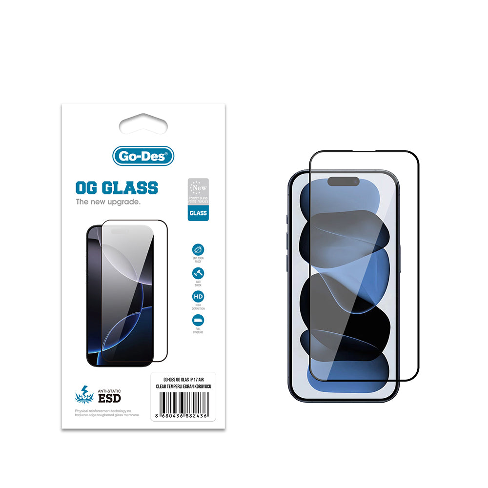 iPhone 17 Air Go Des OG Glass Antistatik Temperli Cam Ekran Koruyucu