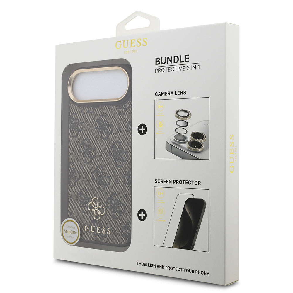 iPhone 17 Air Guess Orijinal Lisanslı 4G ve Yazı Logolu Kılıf + Ekran Koruyucu + Lens Koruyucu 3in1 Aksesuar Seti