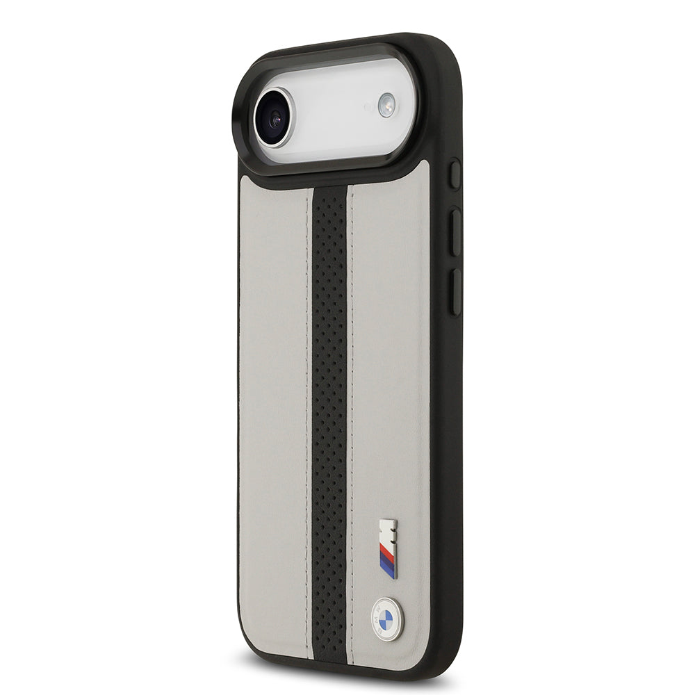 iPhone 17 Air Kılıf BMW Orijinal Lisanslı M-safe Şarj Özellikli Deri Arka Yüzey Metal Logolu Delikli Şerit Tasarımlı Kılıf