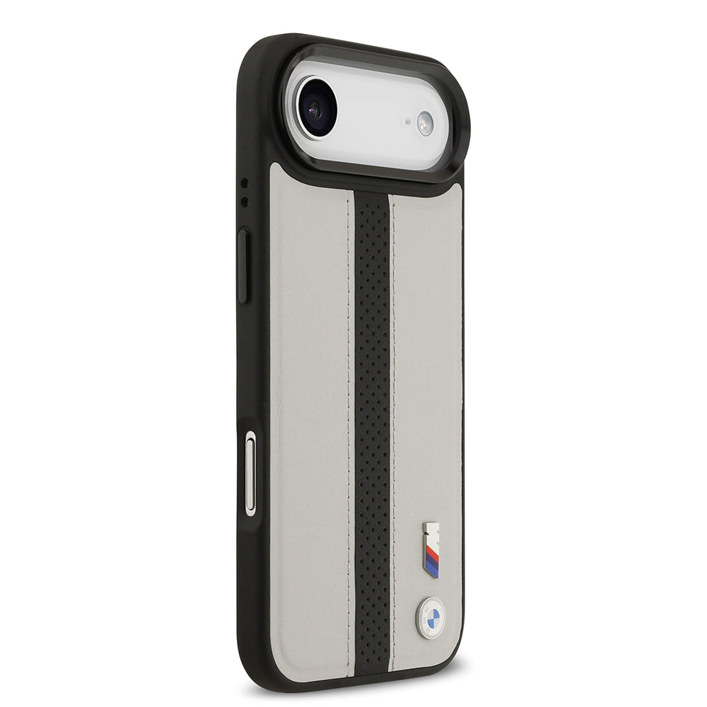 iPhone 17 Air Kılıf BMW Orijinal Lisanslı M-safe Şarj Özellikli Deri Arka Yüzey Metal Logolu Delikli Şerit Tasarımlı Kılıf