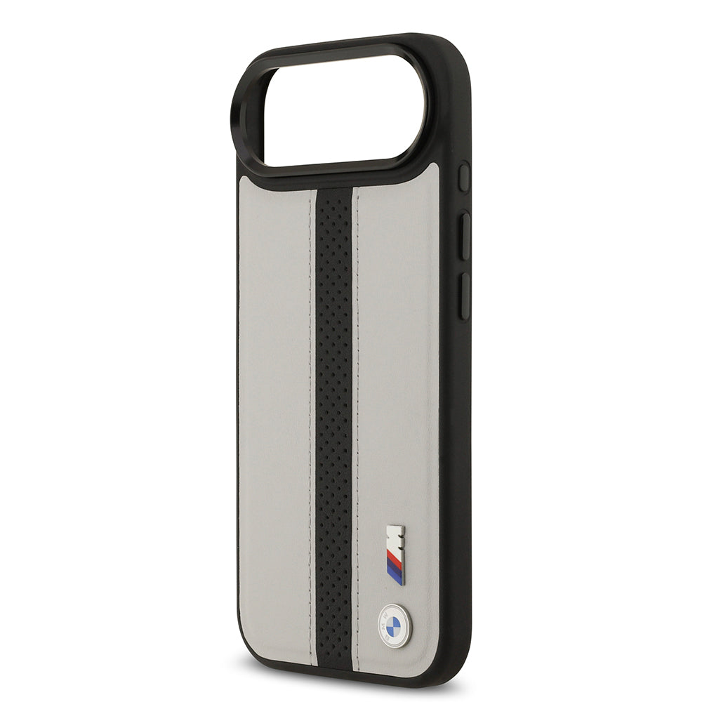 iPhone 17 Air Kılıf BMW Orijinal Lisanslı M-safe Şarj Özellikli Deri Arka Yüzey Metal Logolu Delikli Şerit Tasarımlı Kılıf