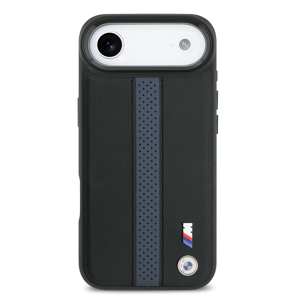 iPhone 17 Air Kılıf BMW Orijinal Lisanslı M-safe Şarj Özellikli Deri Arka Yüzey Metal Logolu Delikli Şerit Tasarımlı Kılıf