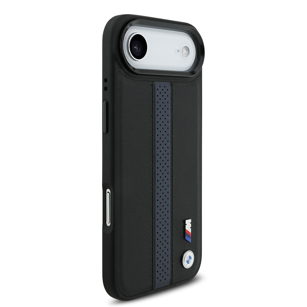 iPhone 17 Air Kılıf BMW Orijinal Lisanslı M-safe Şarj Özellikli Deri Arka Yüzey Metal Logolu Delikli Şerit Tasarımlı Kılıf