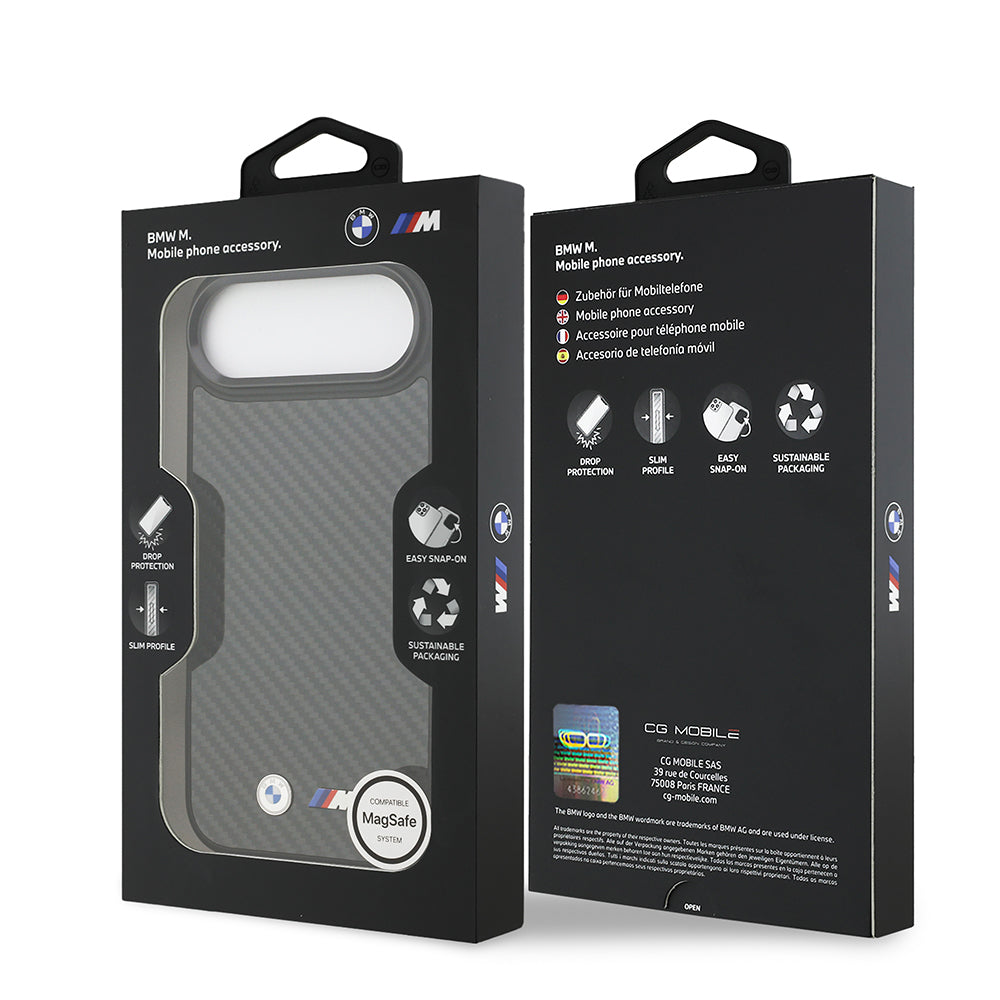 iPhone 17 Air Kılıf BMW Orijinal Lisanslı M-safe Şarj Özellikli Karbon Fiber Metal Logolu Kılıf