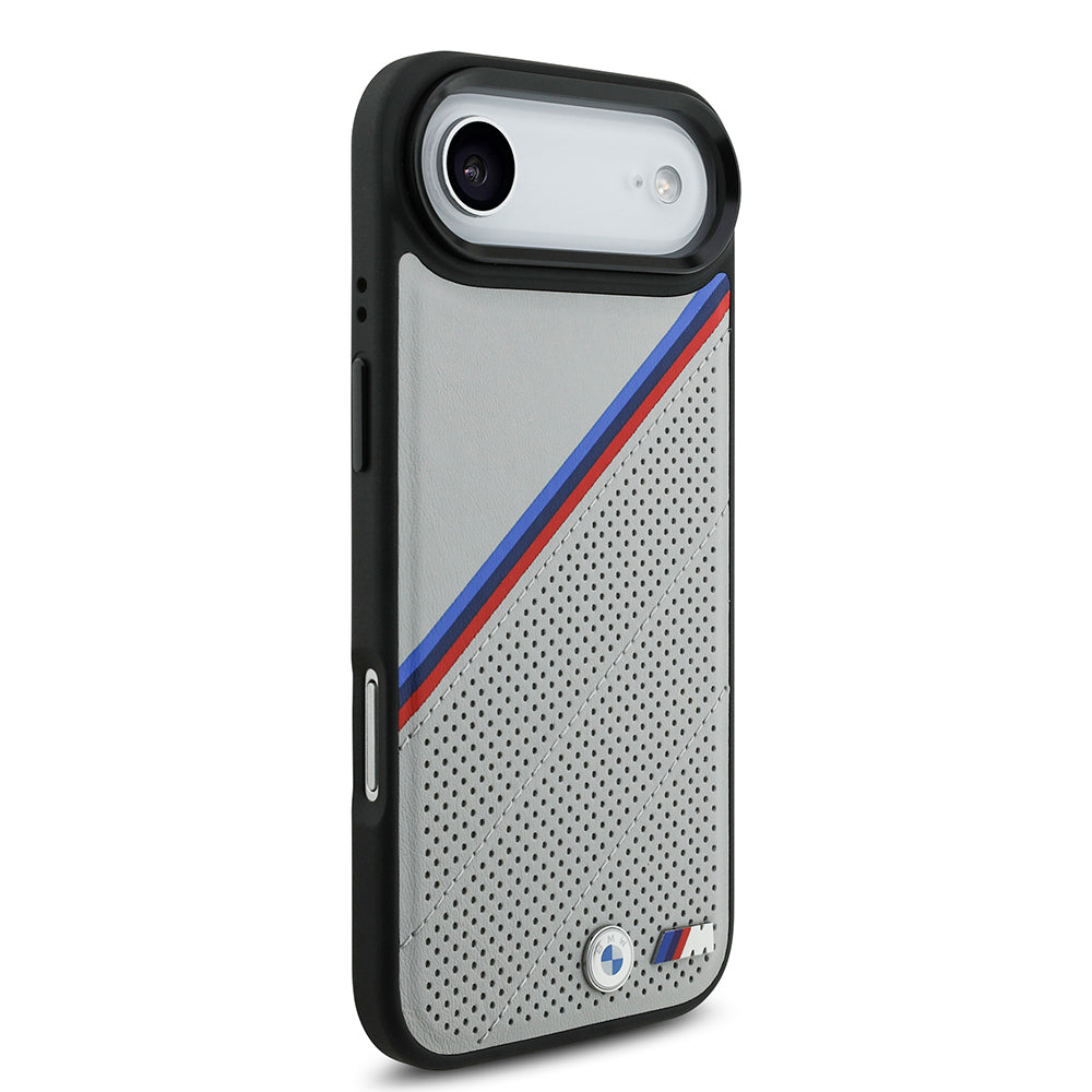 iPhone 17 Air Kılıf BMW Orijinal Lisanslı M-safe Şarj Özellikli M Logolu Üç Şeritli Delikli Deri Kılıf