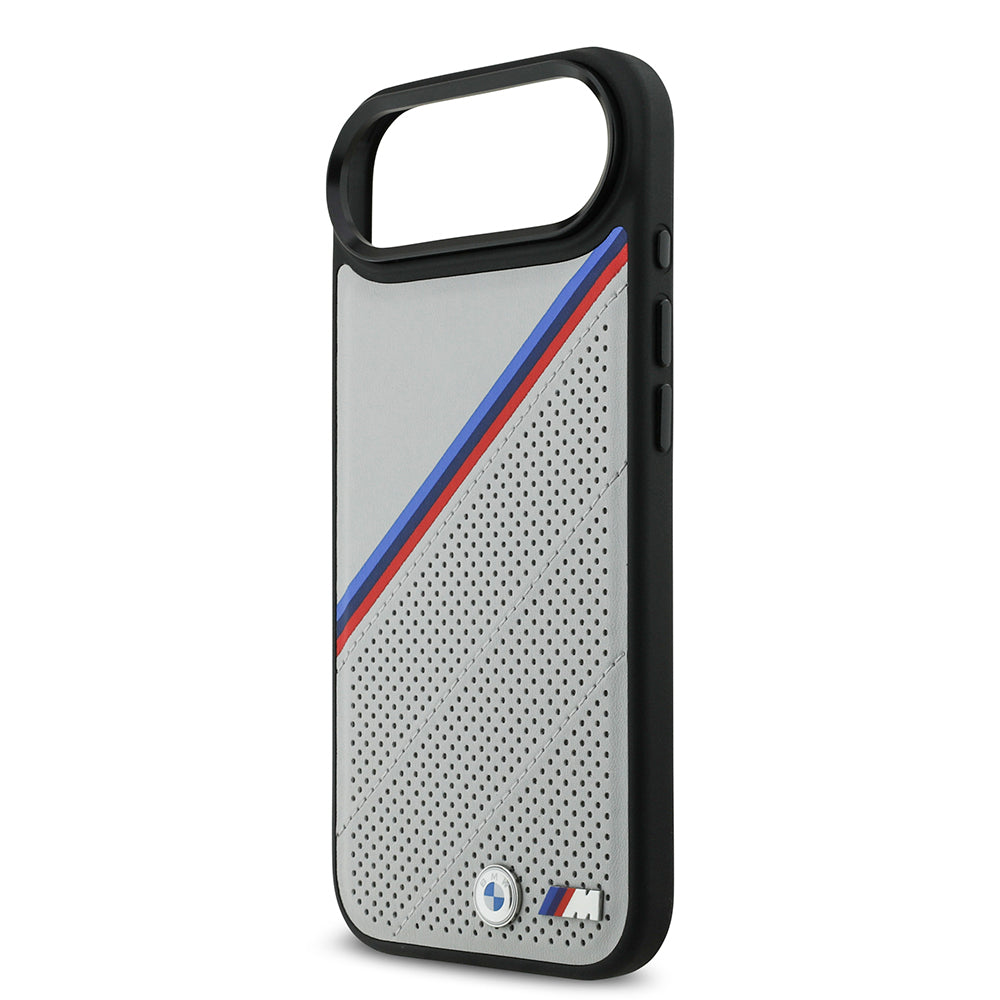 iPhone 17 Air Kılıf BMW Orijinal Lisanslı M-safe Şarj Özellikli M Logolu Üç Şeritli Delikli Deri Kılıf