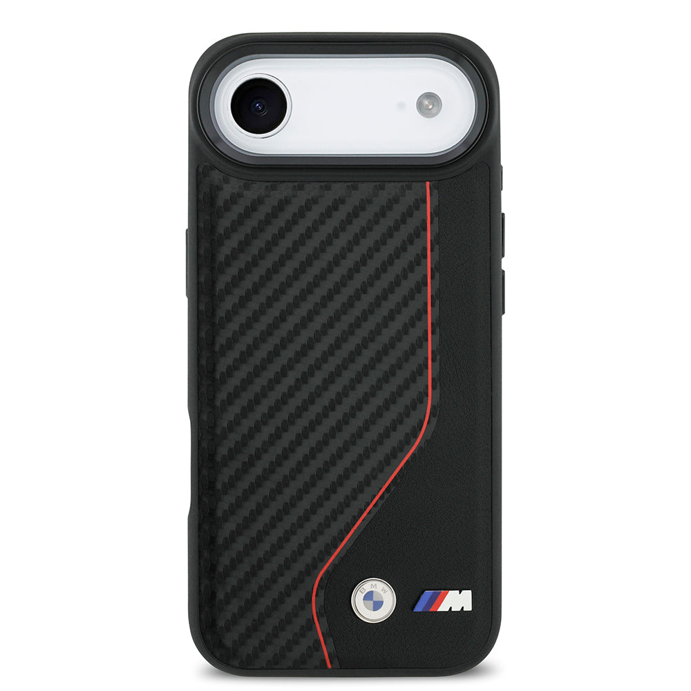 iPhone 17 Air Kılıf BMW Orijinal Lisanslı M-safe Şarj Özellikli Metal BMW ve M Logolu PU Karbon Tasarımlı Kılıf