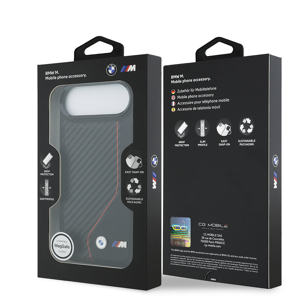 iPhone 17 Air Kılıf BMW Orijinal Lisanslı M-safe Şarj Özellikli Metal BMW ve M Logolu PU Karbon Tasarımlı Kılıf