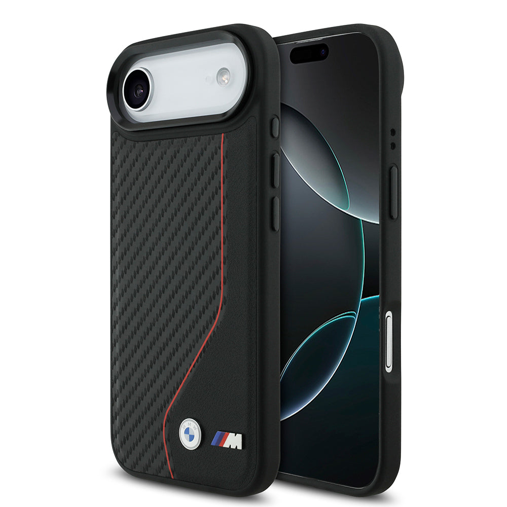 iPhone 17 Air Kılıf BMW Orijinal Lisanslı M-safe Şarj Özellikli Metal BMW ve M Logolu PU Karbon Tasarımlı Kılıf
