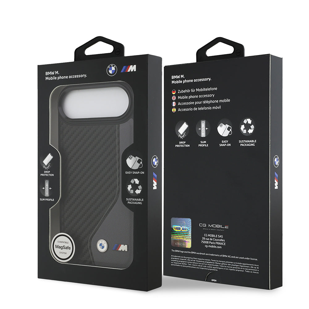 iPhone 17 Air Kılıf BMW Orijinal Lisanslı M-safe Şarj Özellikli Metal BMW ve M Logolu PU Karbon Tasarımlı Kılıf