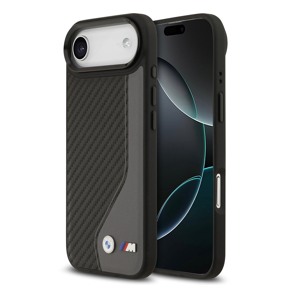 iPhone 17 Air Kılıf BMW Orijinal Lisanslı M-safe Şarj Özellikli Metal BMW ve M Logolu PU Karbon Tasarımlı Kılıf