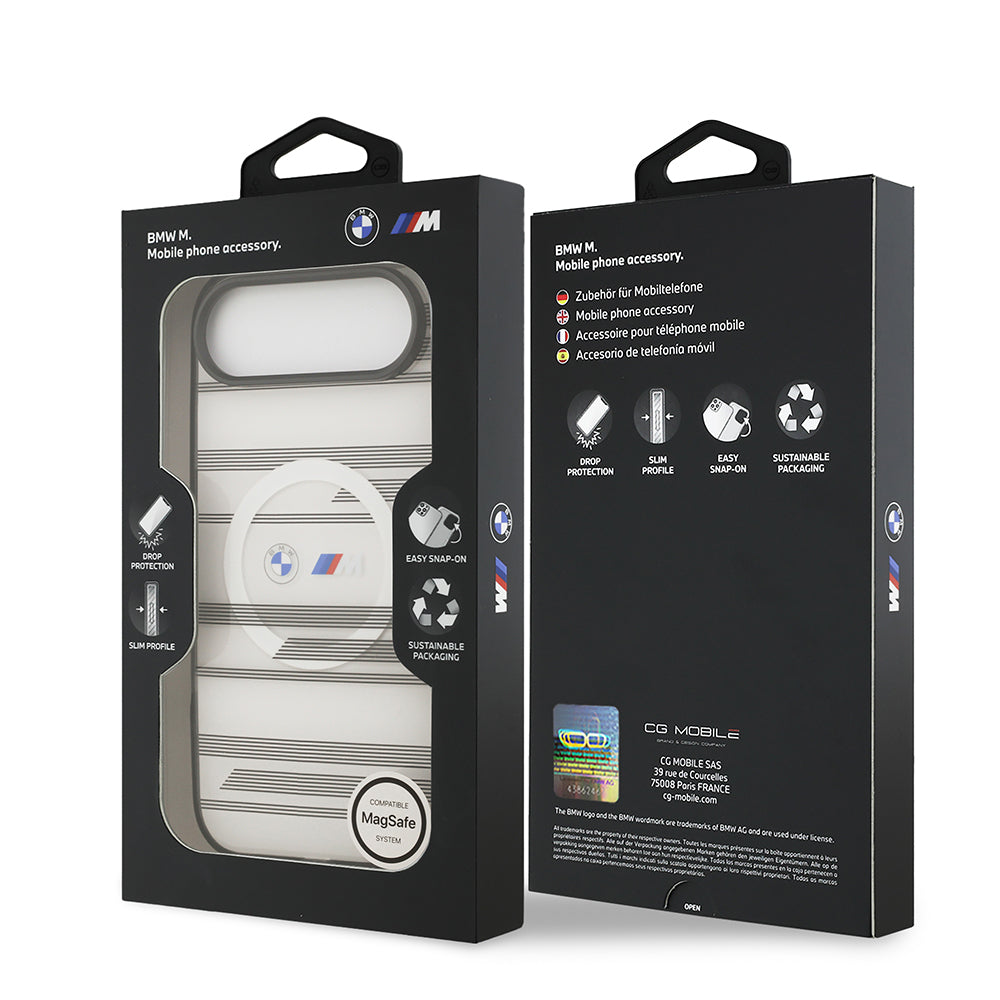 iPhone 17 Air Kılıf BMW Orijinal Lisanslı M-safe Şarj Özellikli Metal Kamera Butonlu Yatay Şeritli M Dizayn Kılıf