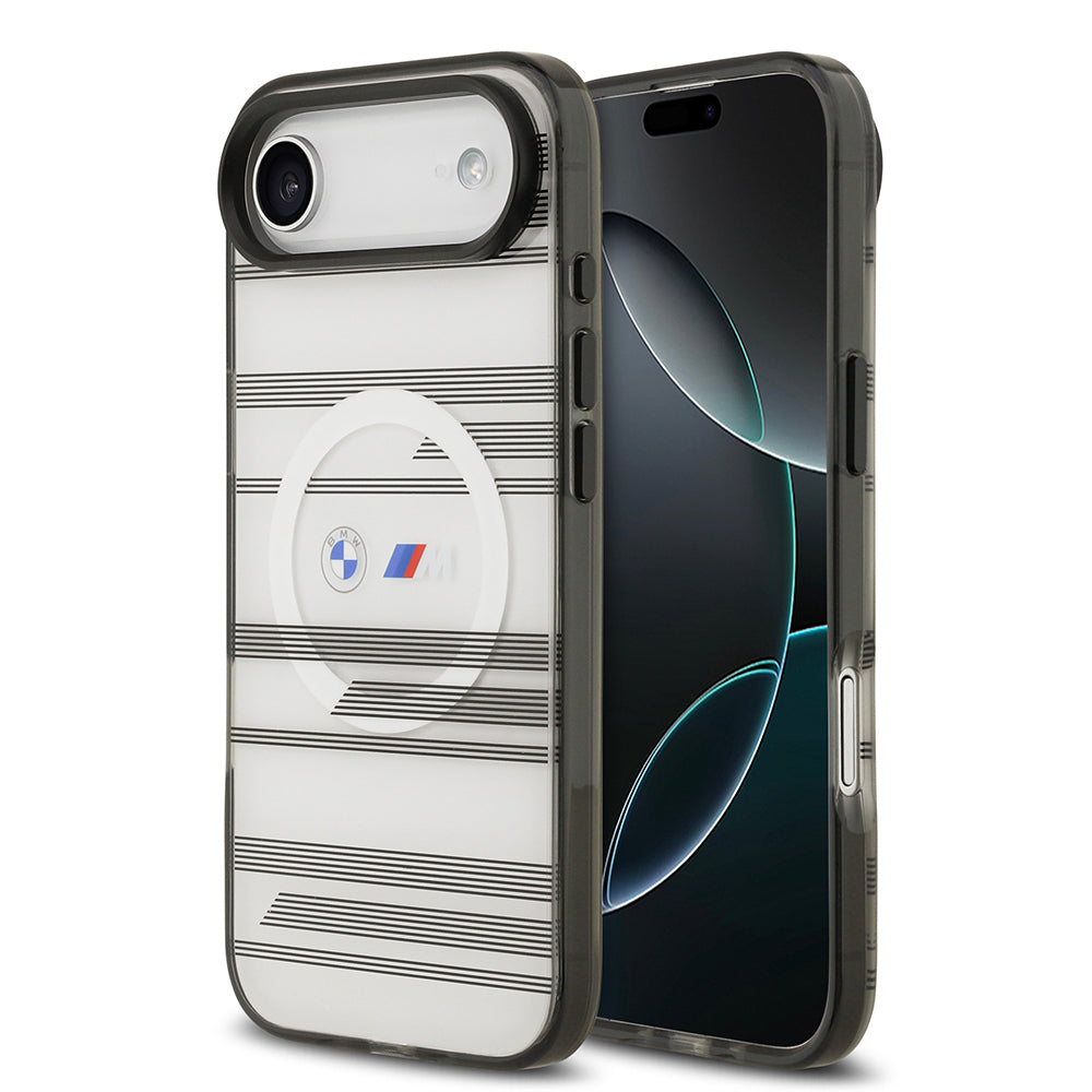 iPhone 17 Air Kılıf BMW Orijinal Lisanslı M-safe Şarj Özellikli Metal Kamera Butonlu Yatay Şeritli M Dizayn Kılıf