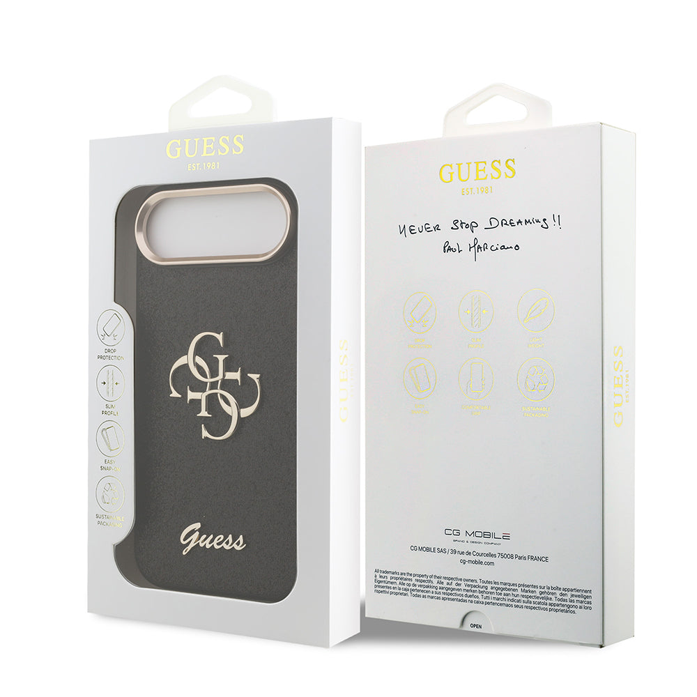iPhone 17 Air Kılıf Guess Orijinal Lisanslı 4G Büyük Metal Kamera Çerçeveli ve Logolu Glitter Kılıf