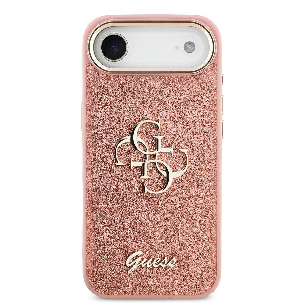 iPhone 17 Air Kılıf Guess Orijinal Lisanslı 4G Büyük Metal Kamera Çerçeveli ve Logolu Glitter Kılıf