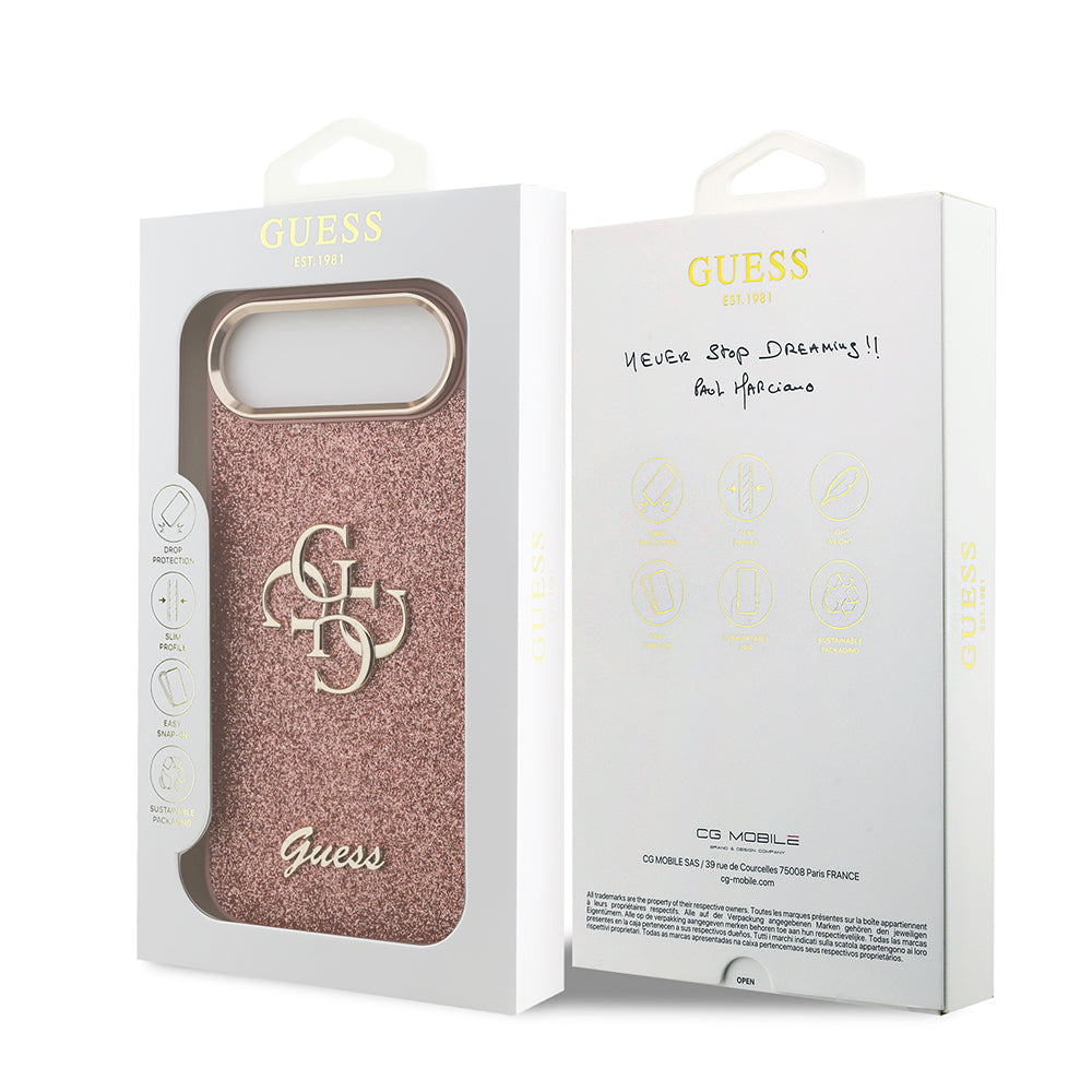 iPhone 17 Air Kılıf Guess Orijinal Lisanslı 4G Büyük Metal Kamera Çerçeveli ve Logolu Glitter Kılıf