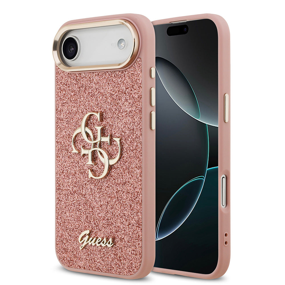 iPhone 17 Air Kılıf Guess Orijinal Lisanslı 4G Büyük Metal Kamera Çerçeveli ve Logolu Glitter Kılıf
