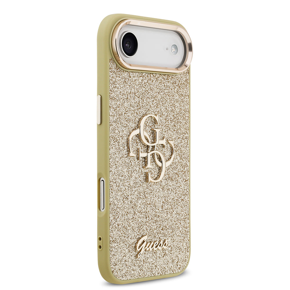 iPhone 17 Air Kılıf Guess Orijinal Lisanslı 4G Büyük Metal Kamera Çerçeveli ve Logolu Glitter Kılıf