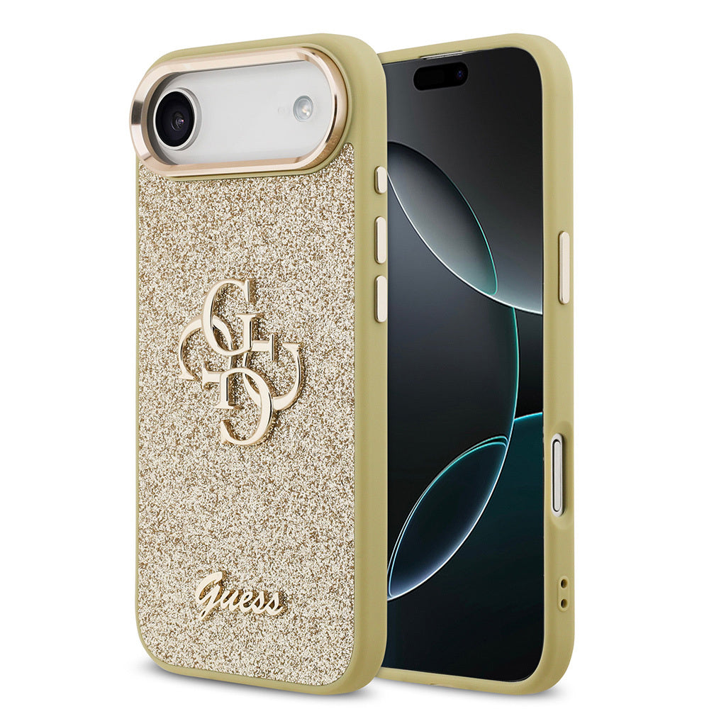 iPhone 17 Air Kılıf Guess Orijinal Lisanslı 4G Büyük Metal Kamera Çerçeveli ve Logolu Glitter Kılıf