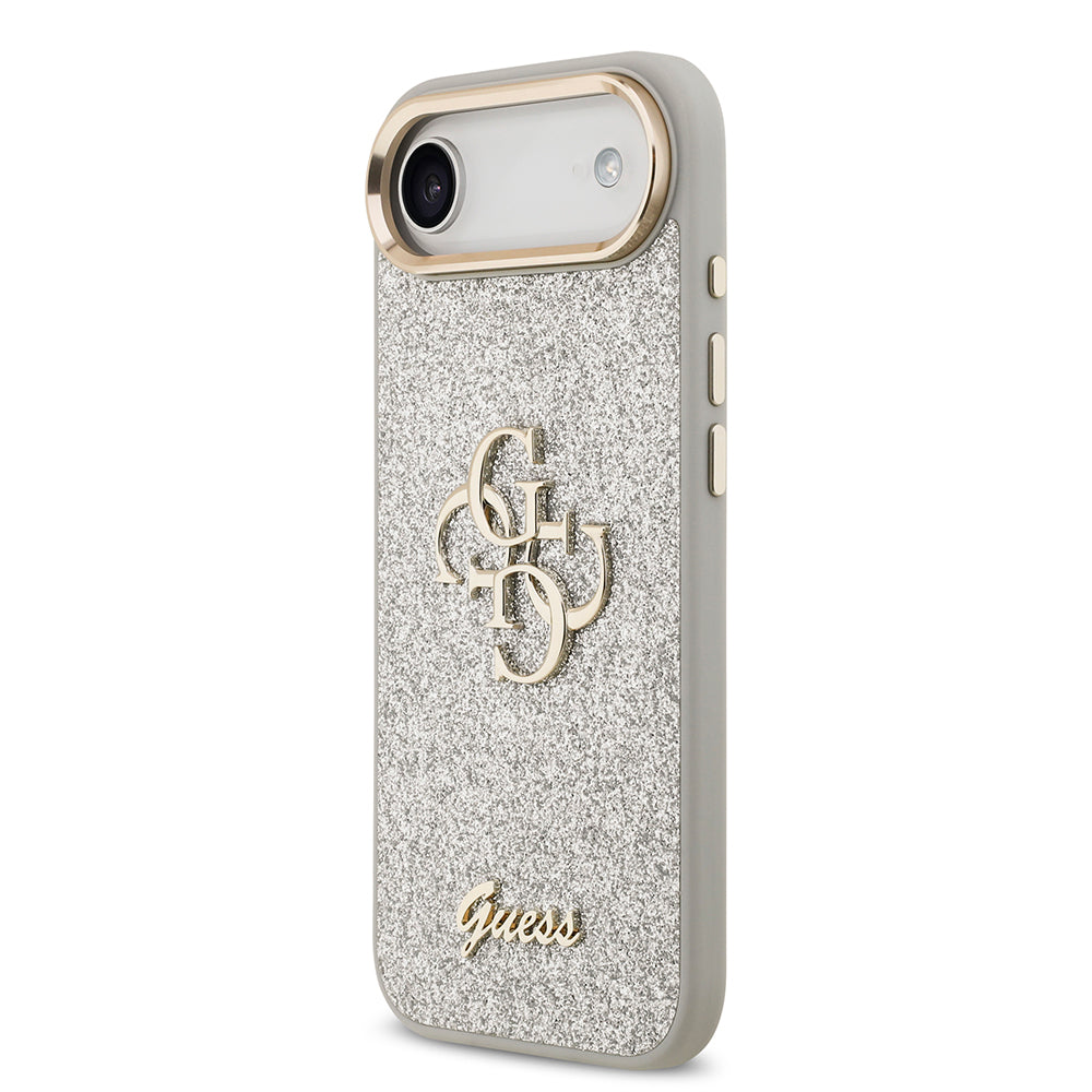 iPhone 17 Air Kılıf Guess Orijinal Lisanslı 4G Büyük Metal Kamera Çerçeveli ve Logolu Glitter Kılıf