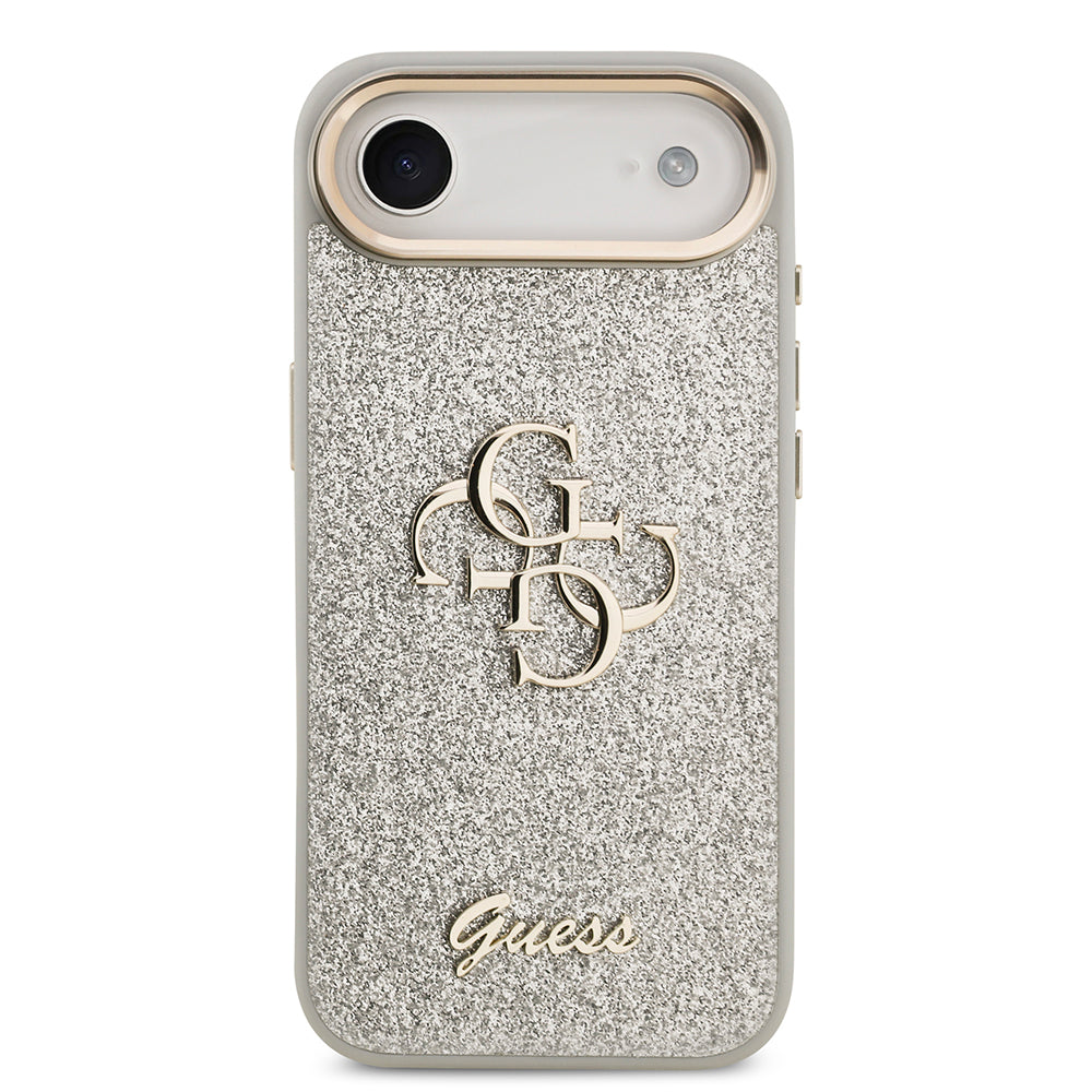 iPhone 17 Air Kılıf Guess Orijinal Lisanslı 4G Büyük Metal Kamera Çerçeveli ve Logolu Glitter Kılıf