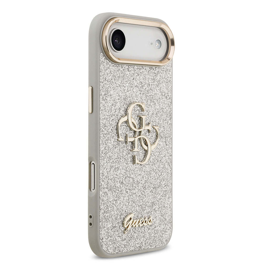 iPhone 17 Air Kılıf Guess Orijinal Lisanslı 4G Büyük Metal Kamera Çerçeveli ve Logolu Glitter Kılıf