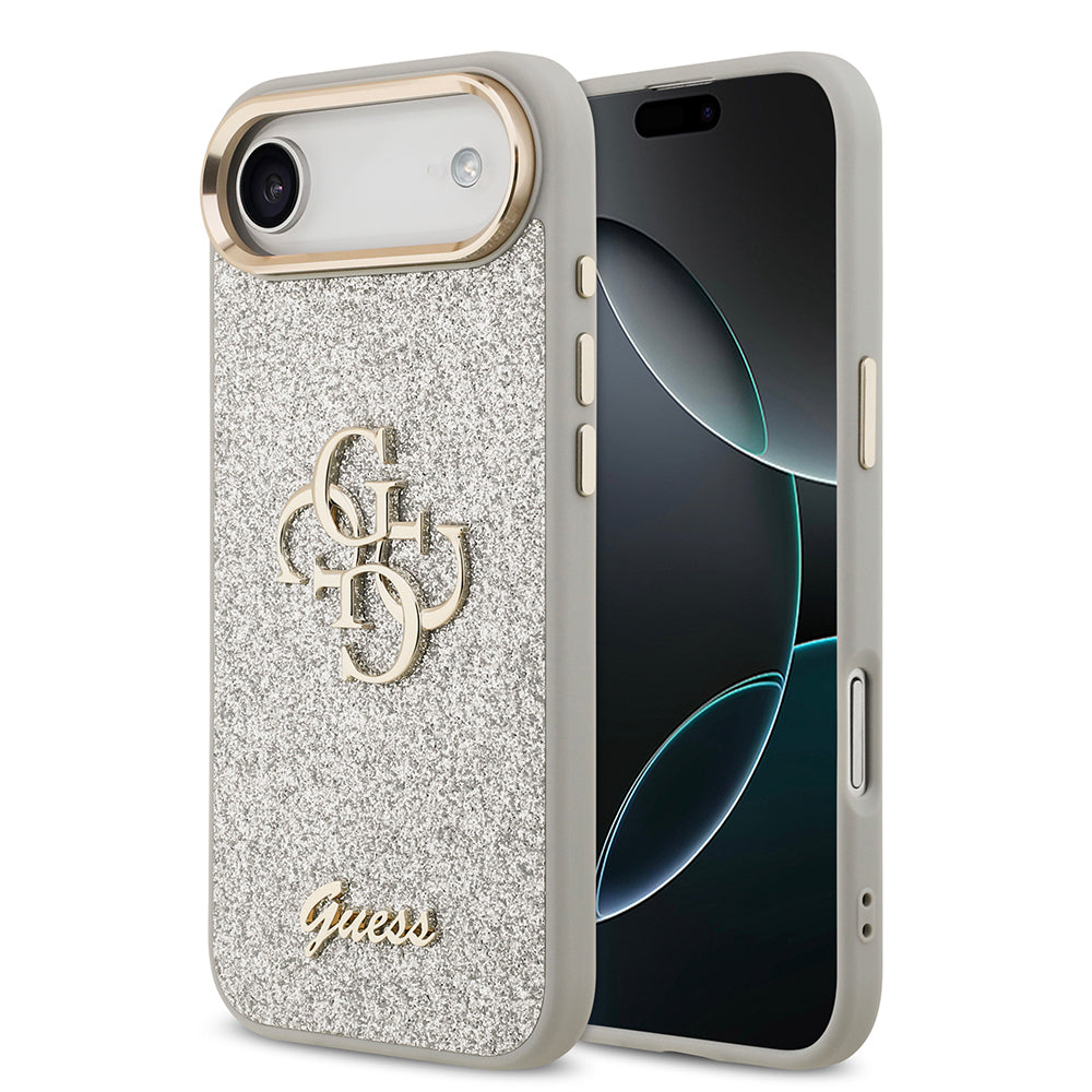 iPhone 17 Air Kılıf Guess Orijinal Lisanslı 4G Büyük Metal Kamera Çerçeveli ve Logolu Glitter Kılıf