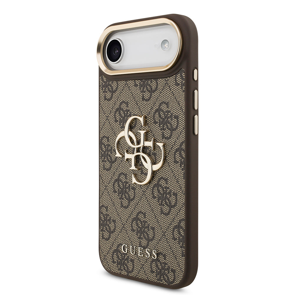 iPhone 17 Air Kılıf Guess Orijinal Lisanslı Gold Metal Kamera Çerçeveli 4G Desenli Metal Büyük 4G ve Yazı Logolu Kılıf