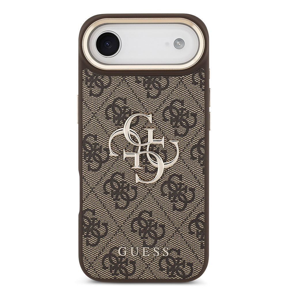 iPhone 17 Air Kılıf Guess Orijinal Lisanslı Gold Metal Kamera Çerçeveli 4G Desenli Metal Büyük 4G ve Yazı Logolu Kılıf