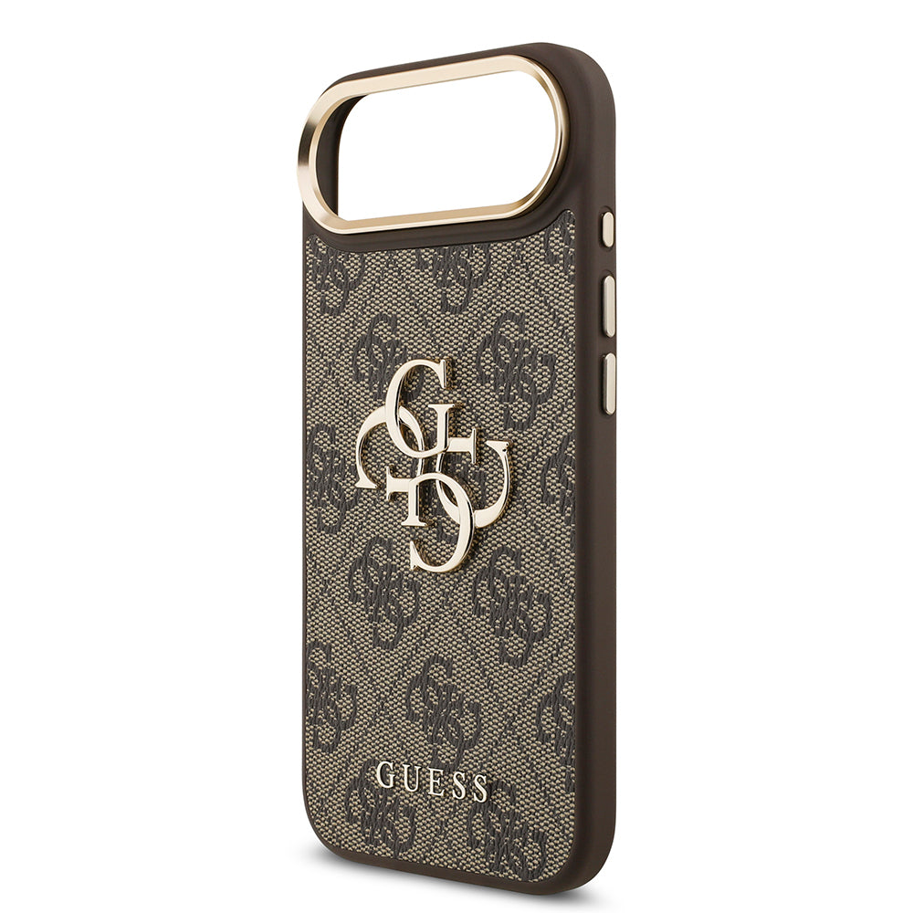 iPhone 17 Air Kılıf Guess Orijinal Lisanslı Gold Metal Kamera Çerçeveli 4G Desenli Metal Büyük 4G ve Yazı Logolu Kılıf
