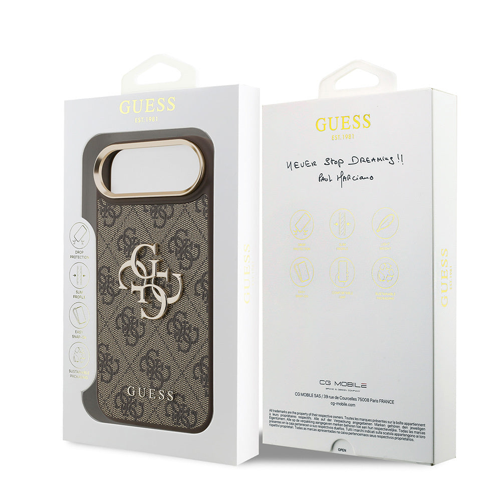 iPhone 17 Air Kılıf Guess Orijinal Lisanslı Gold Metal Kamera Çerçeveli 4G Desenli Metal Büyük 4G ve Yazı Logolu Kılıf