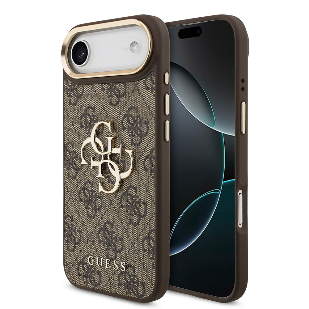 iPhone 17 Air Kılıf Guess Orijinal Lisanslı Gold Metal Kamera Çerçeveli 4G Desenli Metal Büyük 4G ve Yazı Logolu Kılıf