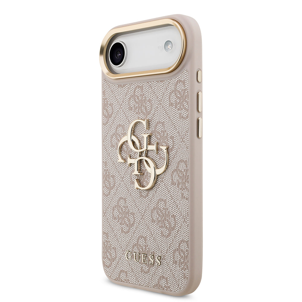iPhone 17 Air Kılıf Guess Orijinal Lisanslı Gold Metal Kamera Çerçeveli 4G Desenli Metal Büyük 4G ve Yazı Logolu Kılıf