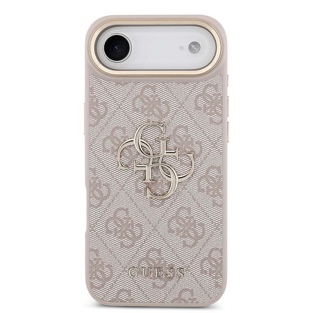 iPhone 17 Air Kılıf Guess Orijinal Lisanslı Gold Metal Kamera Çerçeveli 4G Desenli Metal Büyük 4G ve Yazı Logolu Kılıf