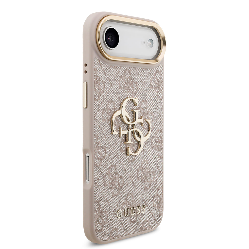 iPhone 17 Air Kılıf Guess Orijinal Lisanslı Gold Metal Kamera Çerçeveli 4G Desenli Metal Büyük 4G ve Yazı Logolu Kılıf