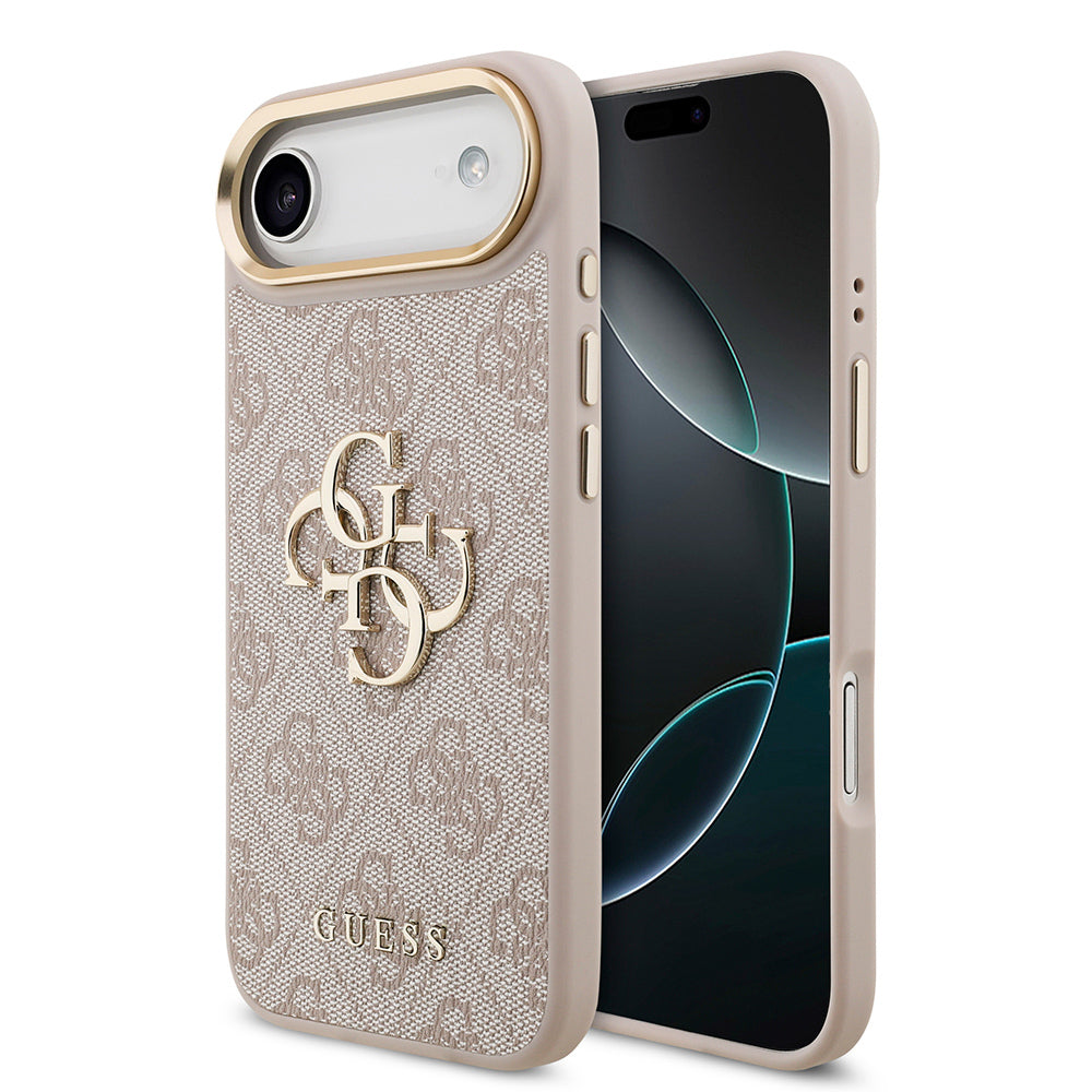 iPhone 17 Air Kılıf Guess Orijinal Lisanslı Gold Metal Kamera Çerçeveli 4G Desenli Metal Büyük 4G ve Yazı Logolu Kılıf