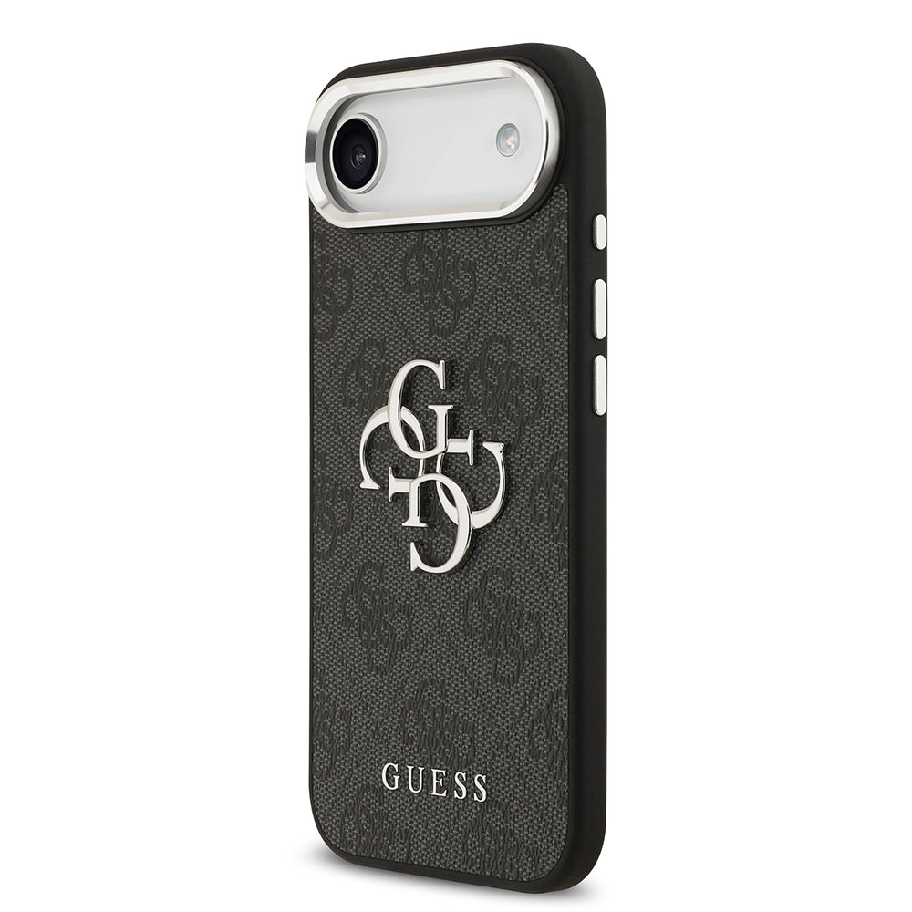 iPhone 17 Air Kılıf Guess Orijinal Lisanslı Gümüş Metal Kamera Çerçeveli 4G Desenli Metal Büyük 4G ve Yazı Logolu Kılıf