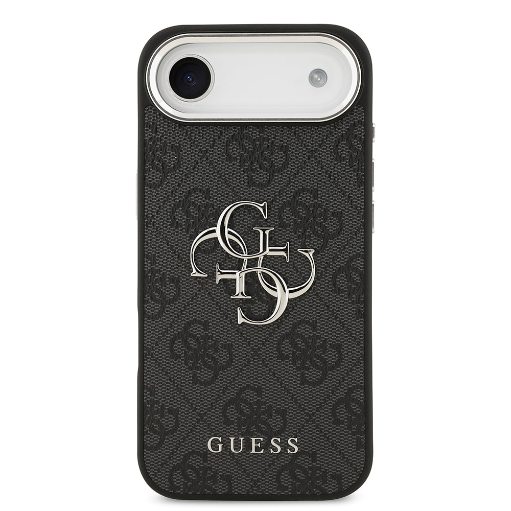 iPhone 17 Air Kılıf Guess Orijinal Lisanslı Gümüş Metal Kamera Çerçeveli 4G Desenli Metal Büyük 4G ve Yazı Logolu Kılıf