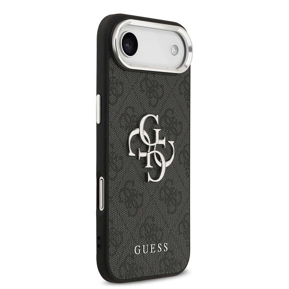 iPhone 17 Air Kılıf Guess Orijinal Lisanslı Gümüş Metal Kamera Çerçeveli 4G Desenli Metal Büyük 4G ve Yazı Logolu Kılıf