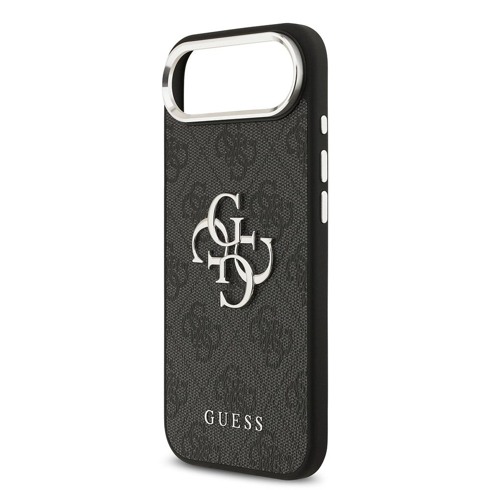 iPhone 17 Air Kılıf Guess Orijinal Lisanslı Gümüş Metal Kamera Çerçeveli 4G Desenli Metal Büyük 4G ve Yazı Logolu Kılıf