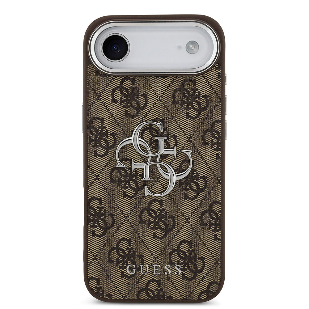 iPhone 17 Air Kılıf Guess Orijinal Lisanslı Gümüş Metal Kamera Çerçeveli 4G Desenli Metal Büyük 4G ve Yazı Logolu Kılıf