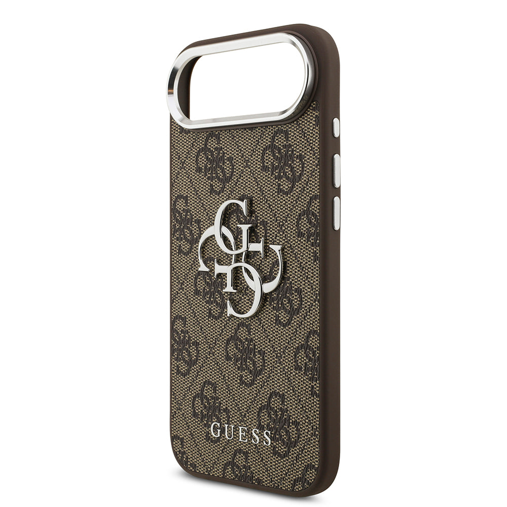iPhone 17 Air Kılıf Guess Orijinal Lisanslı Gümüş Metal Kamera Çerçeveli 4G Desenli Metal Büyük 4G ve Yazı Logolu Kılıf