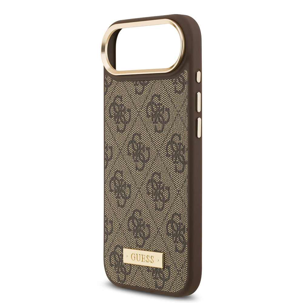 iPhone 17 Air Kılıf Guess Orijinal Lisanslı M-safe Şarj Özellikli 4G Desenli PU Metal Plaka Klasik Logolu Kılıf