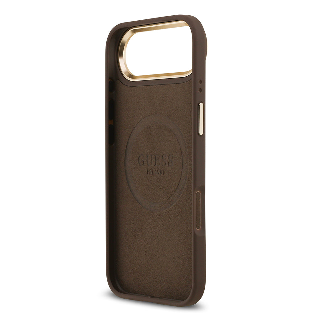 iPhone 17 Air Kılıf Guess Orijinal Lisanslı M-safe Şarj Özellikli 4G Desenli PU Metal Plaka Klasik Logolu Kılıf