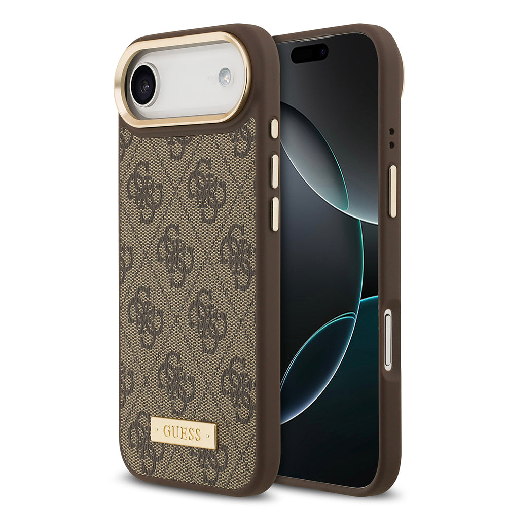 iPhone 17 Air Kılıf Guess Orijinal Lisanslı M-safe Şarj Özellikli 4G Desenli PU Metal Plaka Klasik Logolu Kılıf