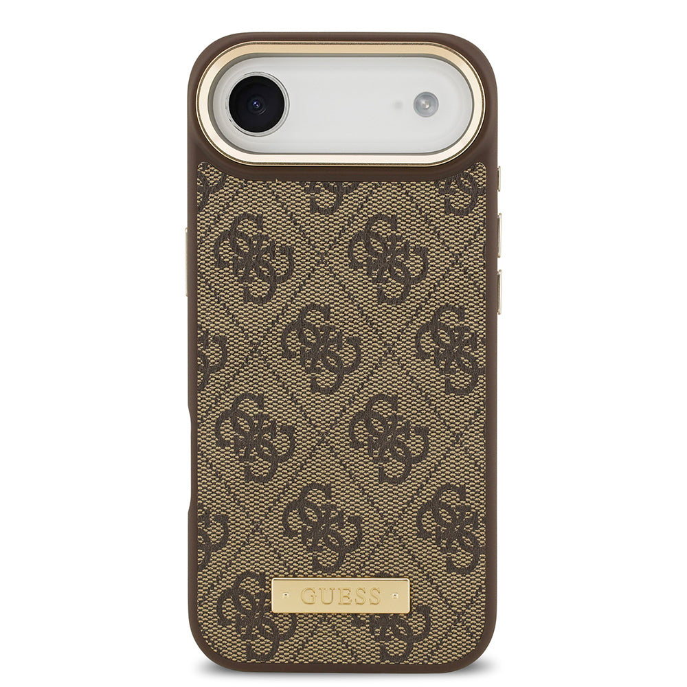 iPhone 17 Air Kılıf Guess Orijinal Lisanslı M-safe Şarj Özellikli 4G Desenli PU Metal Plaka Klasik Logolu Kılıf
