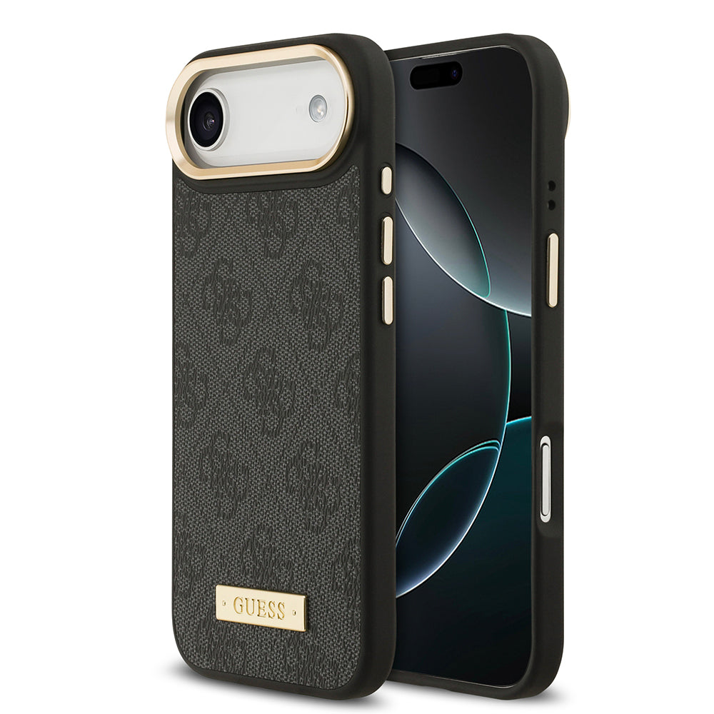 iPhone 17 Air Kılıf Guess Orijinal Lisanslı M-safe Şarj Özellikli 4G Desenli PU Metal Plaka Klasik Logolu Kılıf