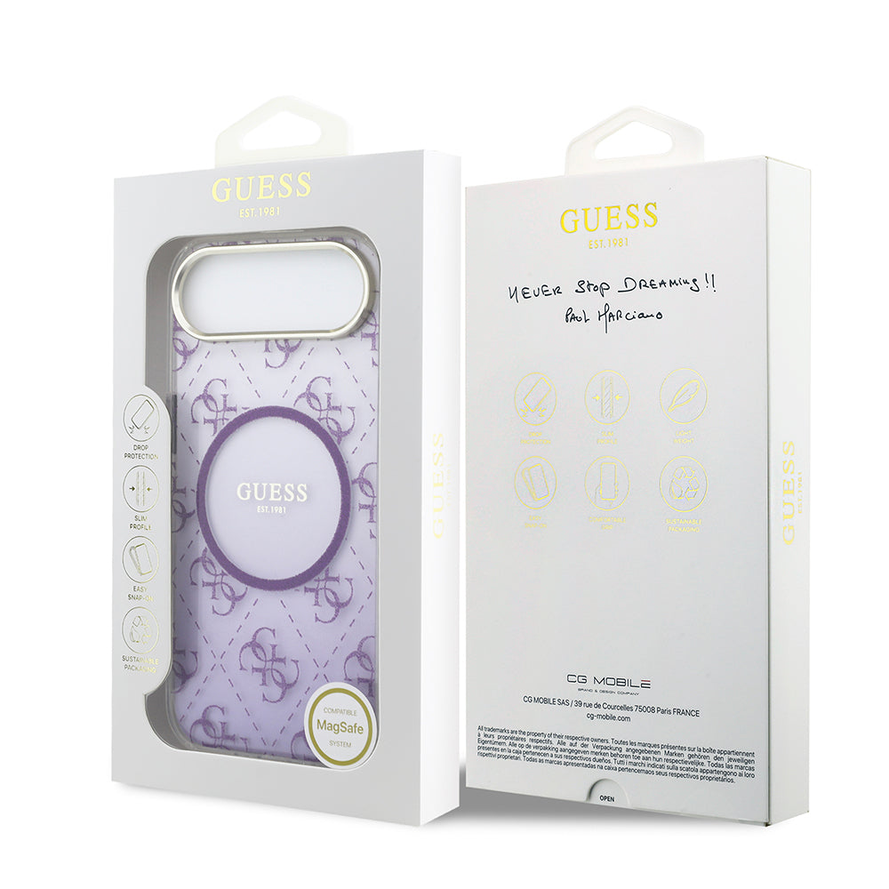 iPhone 17 Air Kılıf Guess Orijinal Lisanslı M-safe Şarj Özellikli 4G Desenli Simli Silikon Kılıf