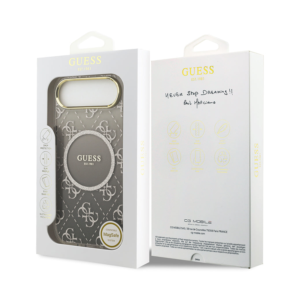 iPhone 17 Air Kılıf Guess Orijinal Lisanslı M-safe Şarj Özellikli 4G Desenli Simli Silikon Kılıf