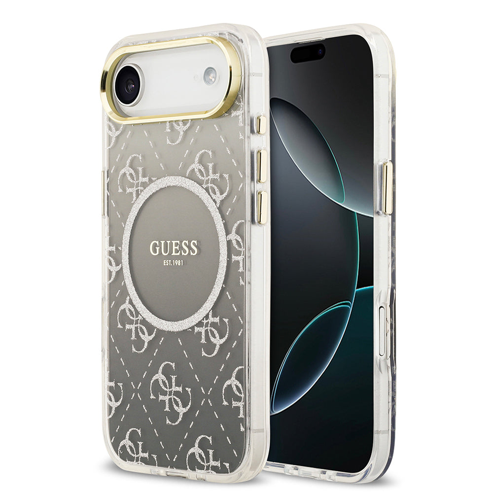 iPhone 17 Air Kılıf Guess Orijinal Lisanslı M-safe Şarj Özellikli 4G Desenli Simli Silikon Kılıf
